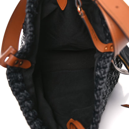 Prada Raffia City Calf Bucket Bag Black Cognac 4 of 11