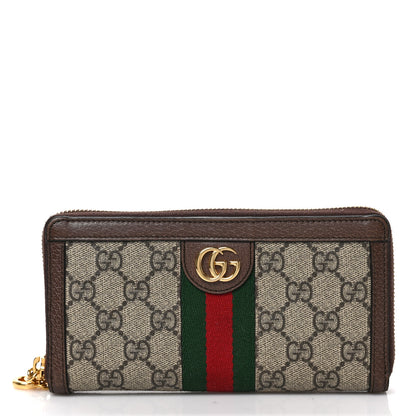 Gucci GG Supreme Monogram Web Ophidia Zip Around Wallet Brown 1 of 7
