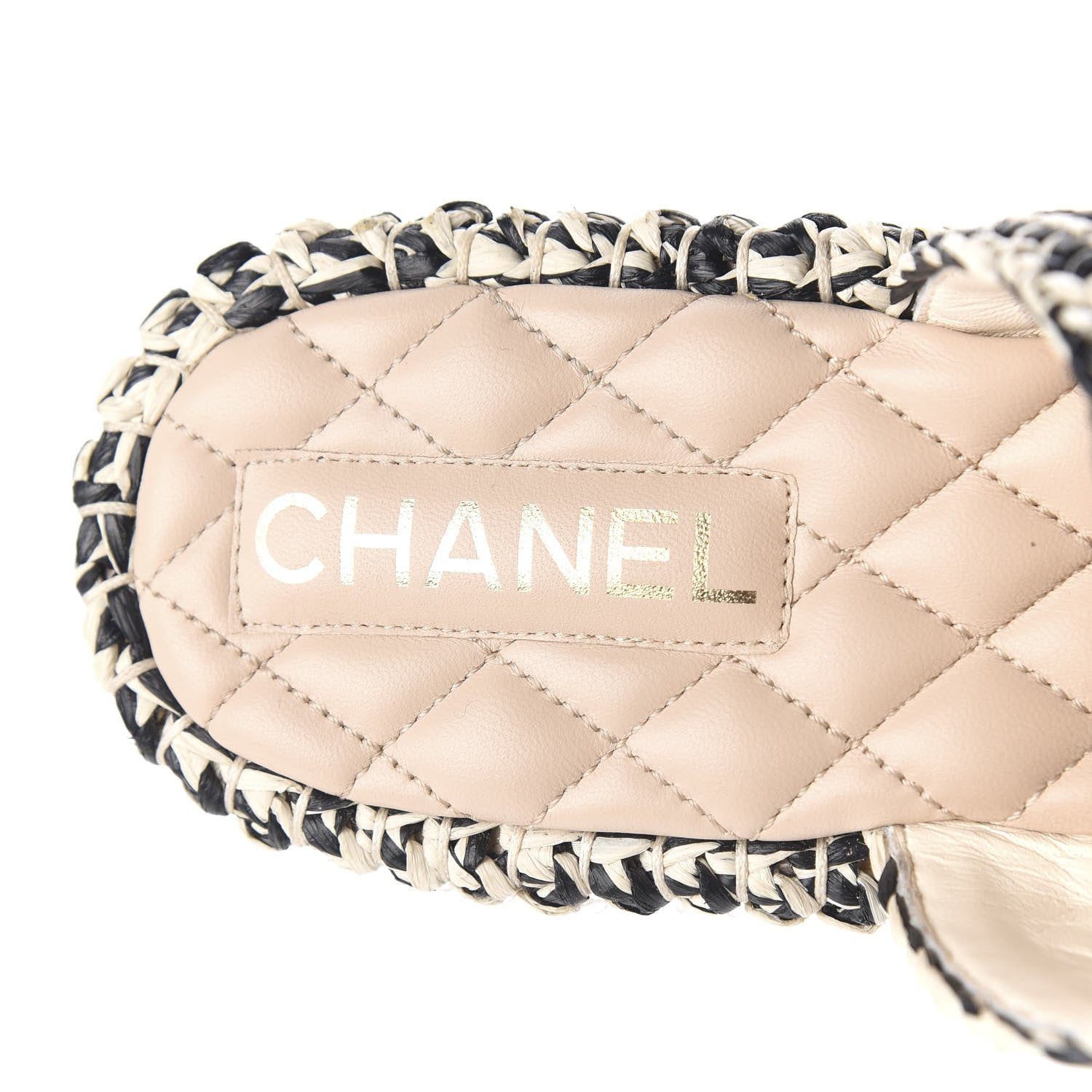 Chanel Raffia Lambskin Woven Chain CC Toe Ring Sandals 41.5 Black Beige 8 of 11