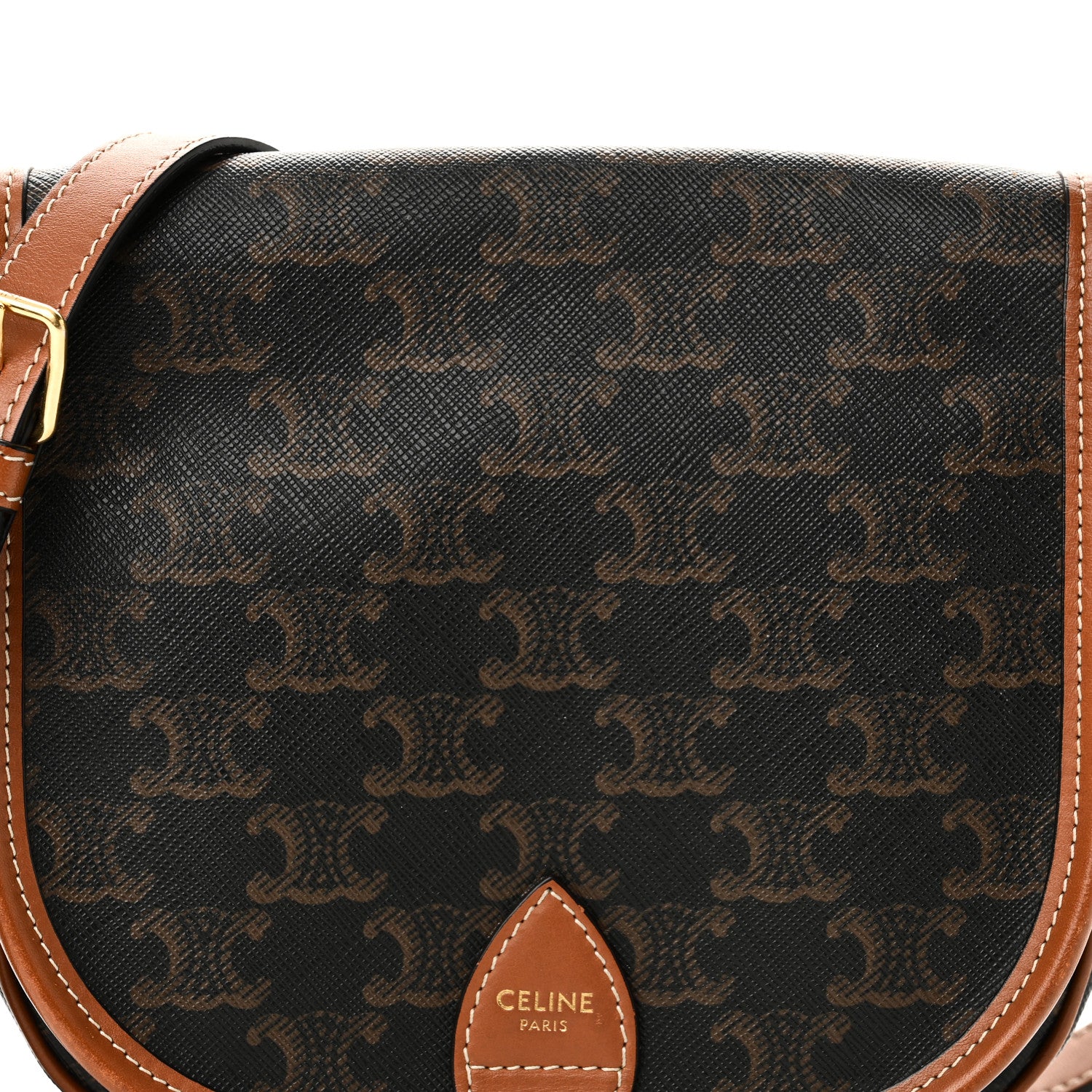Celine Triomphe Canvas Medium Folco Bag Tan 7 of 9