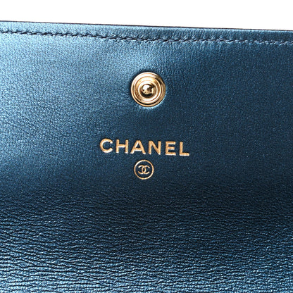Chanel Metallic Lambskin Quilted Large Boy Gusset Flap Wallet Blue 7 of 19