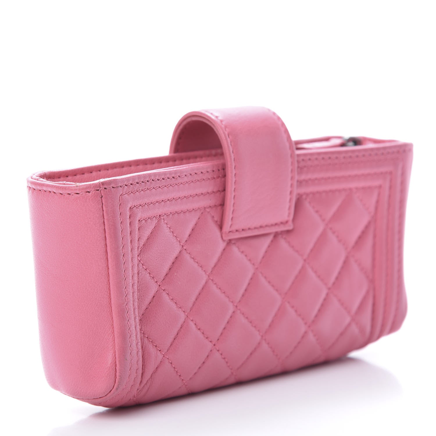 Chanel Lambskin Quilted Mini Boy Phone Holder Clutch Pink 3 of 11