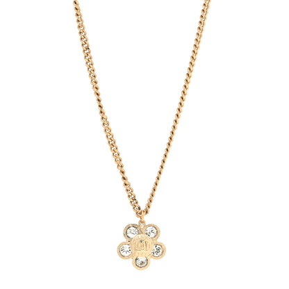 Chanel Crystal CC Flower Pendant Necklace Gold 1 of 5