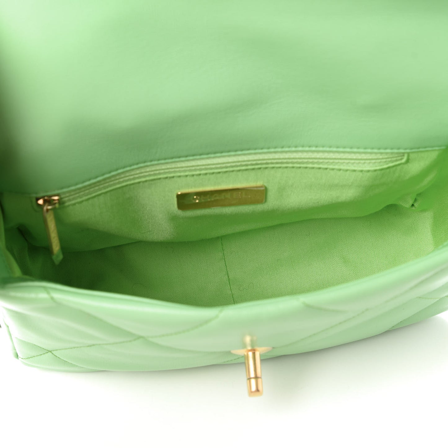 Goatskin Quilted Medium Chanel 19 Flap Light Green