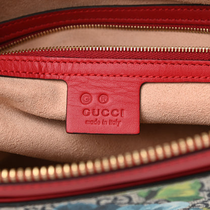 Gucci GG Supreme Monogram Blooms Medium Zippered Bucket Tote Beige Blue Navy Hibiscus Red 6 of 14