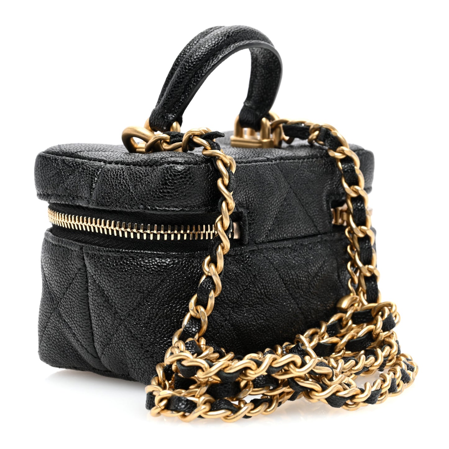 Caviar Quilted Mini Top Handle Vanity With Chain Black