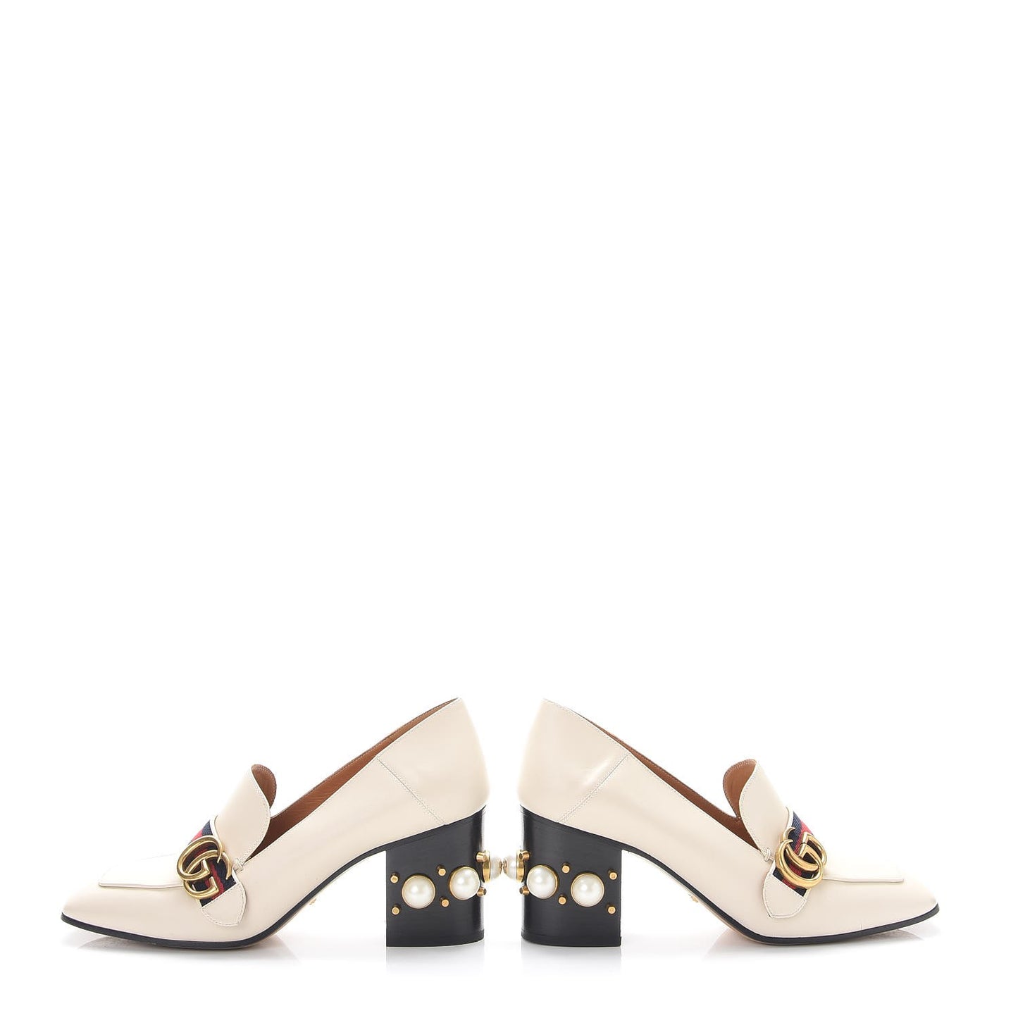 Calfskin Web Pearl Embellished Peyton Loafer Pumps 40 Ivory