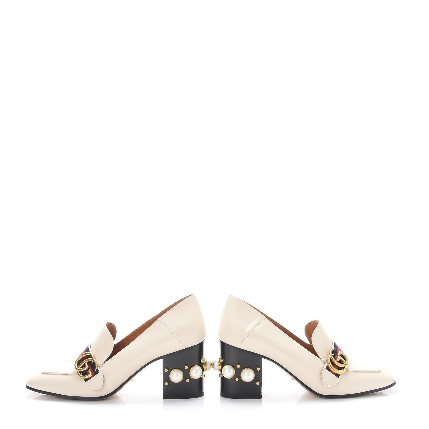 Gucci Calfskin Web Pearl Embellished Peyton Loafer Pumps 40 Ivory 5 of 12