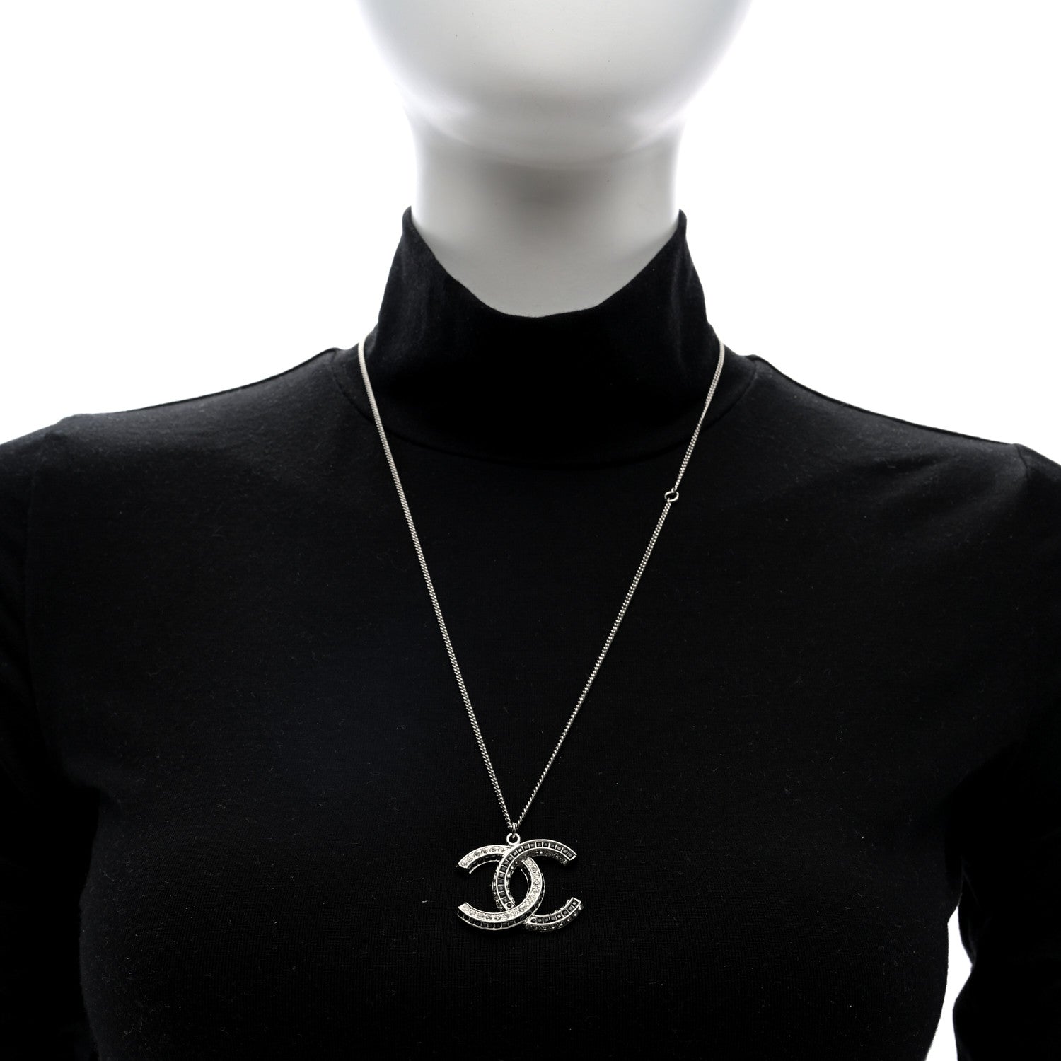 Chanel Baguette Crystal Large CC Necklace Silver Black 2 of 5