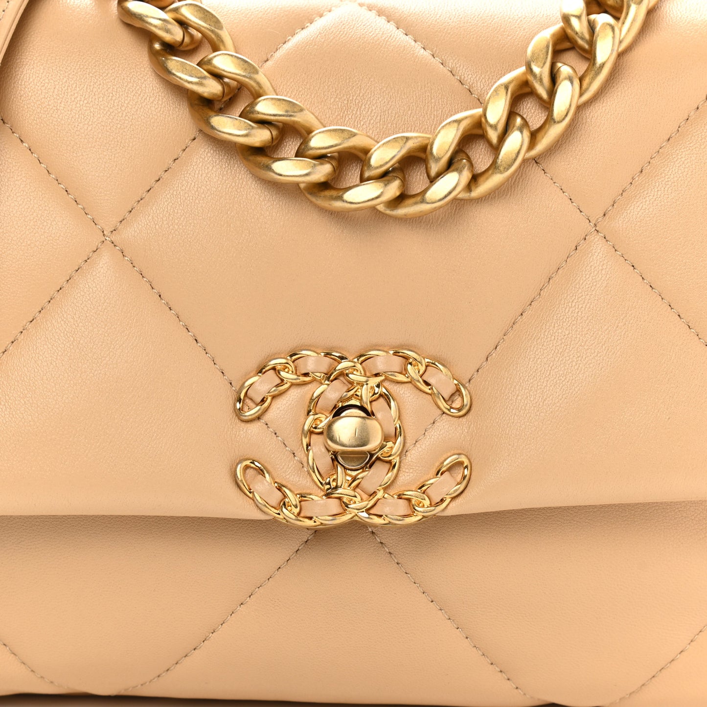 Lambskin Quilted Medium Chanel 19 Flap Beige