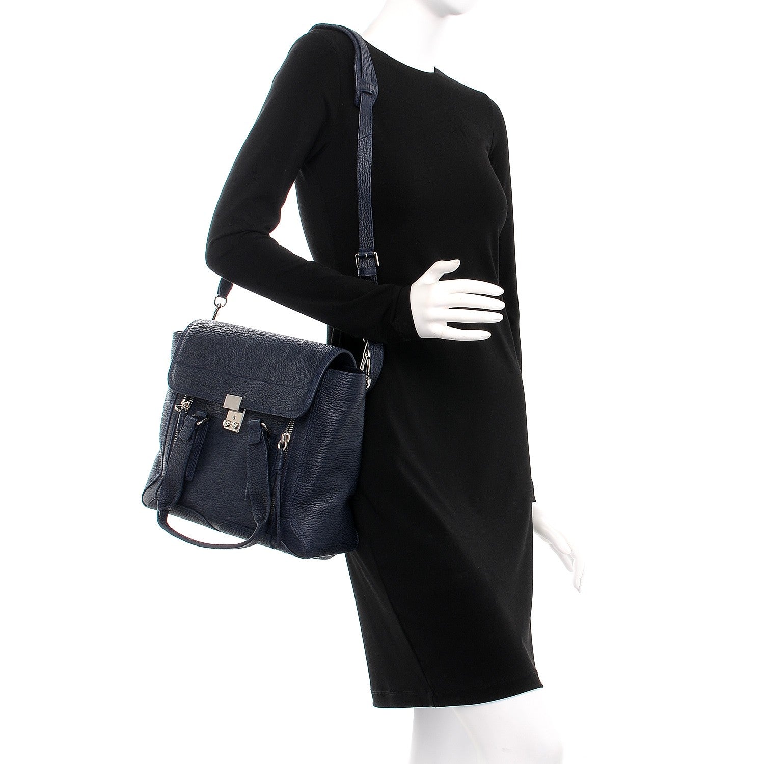 3.1 Phillip Lim 3.1 Textured Calfskin Medium Pashli Satchel Ink 2 of 8