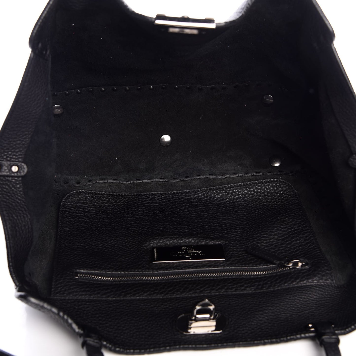 Grained Calfskin Onyx Medium Rockstud Rolling Tote Black