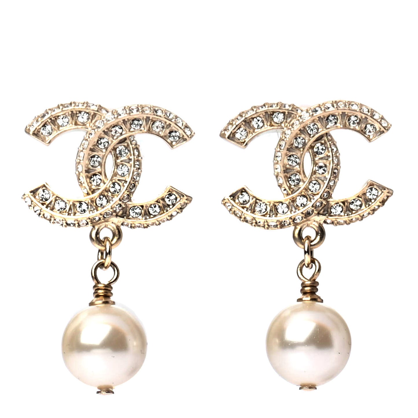 Crystal Textured CC Drop Earrings Gold