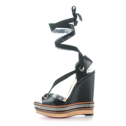 Christian Louboutin Shiny Calfskin Tribuli 140 Wedge Sandals 37 Black 1 of 7