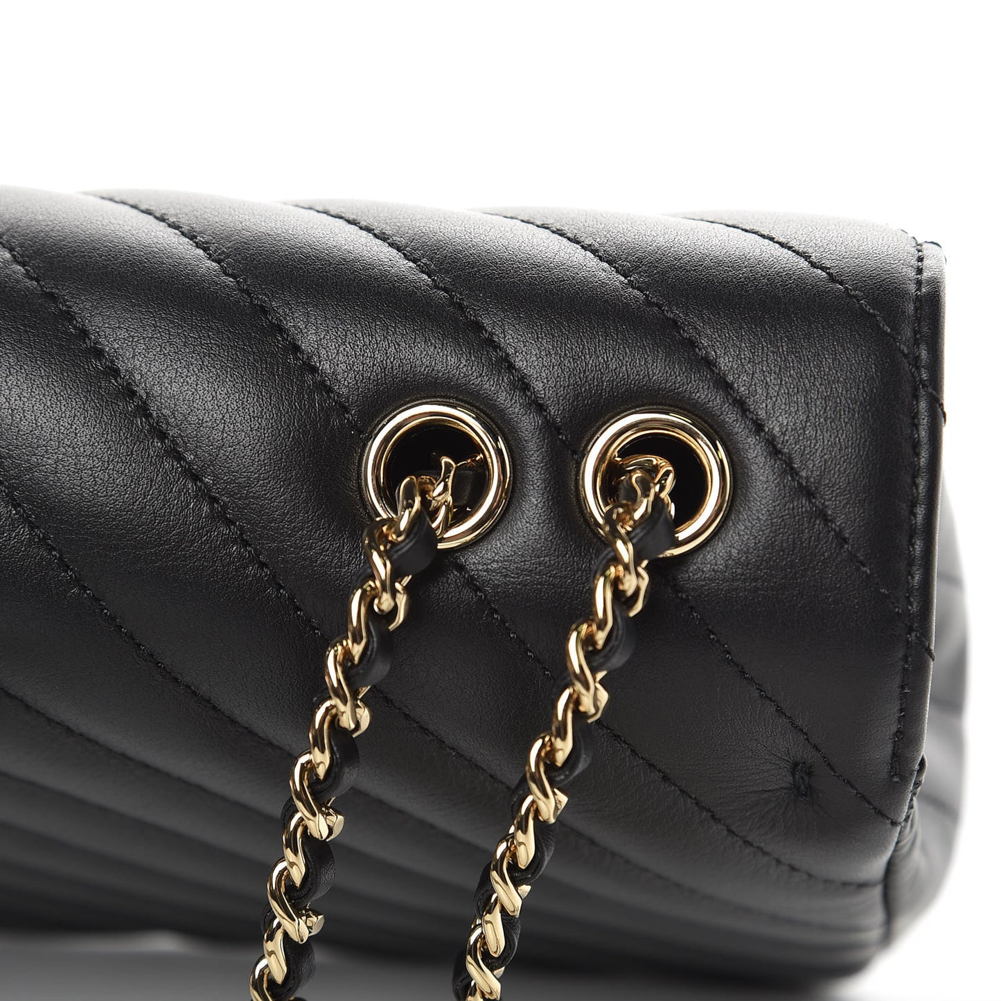 Calfskin Chevron Quilted Statement Flap Black