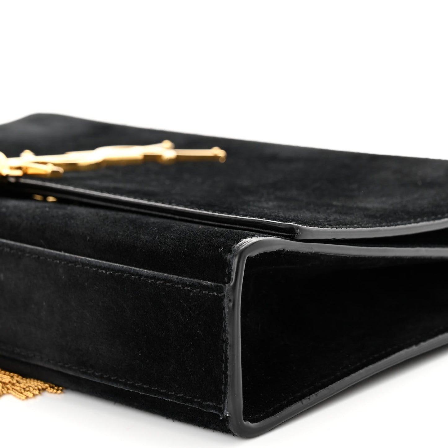 Suede Medium Classic Monogram Kate Tassel Satchel Black