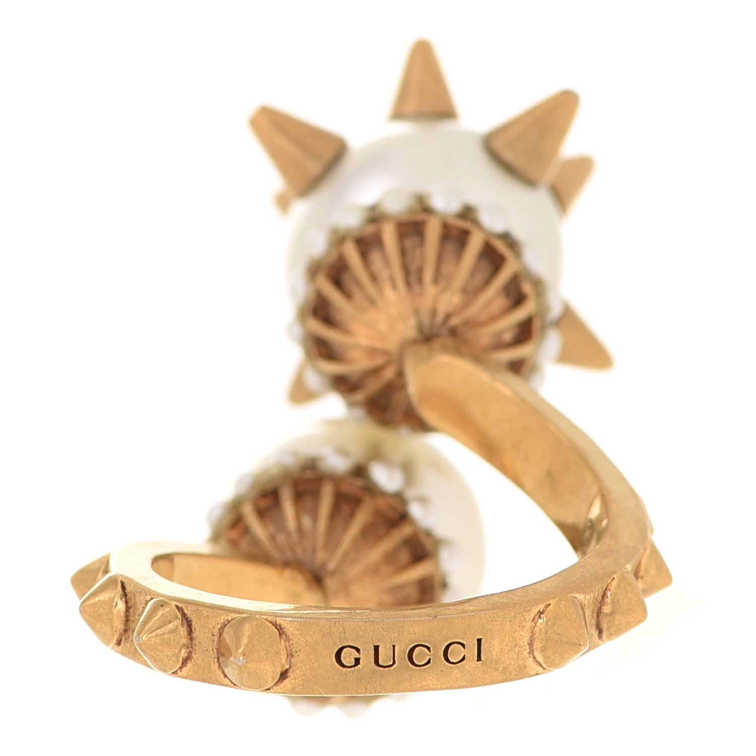 Gucci Metal Pearl Studded Ring S Aged Gold 3 of 7