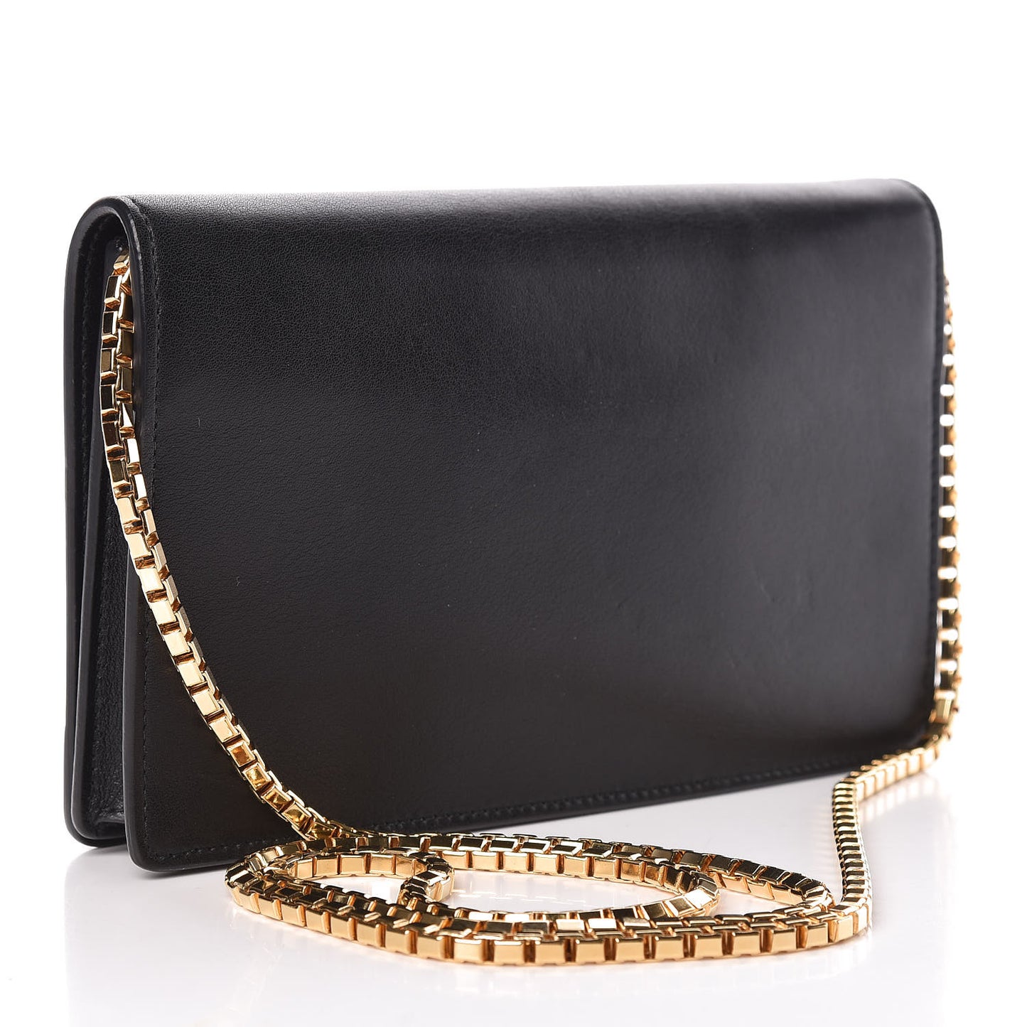 Veau Amp Plate Gold Chain Wallet Black