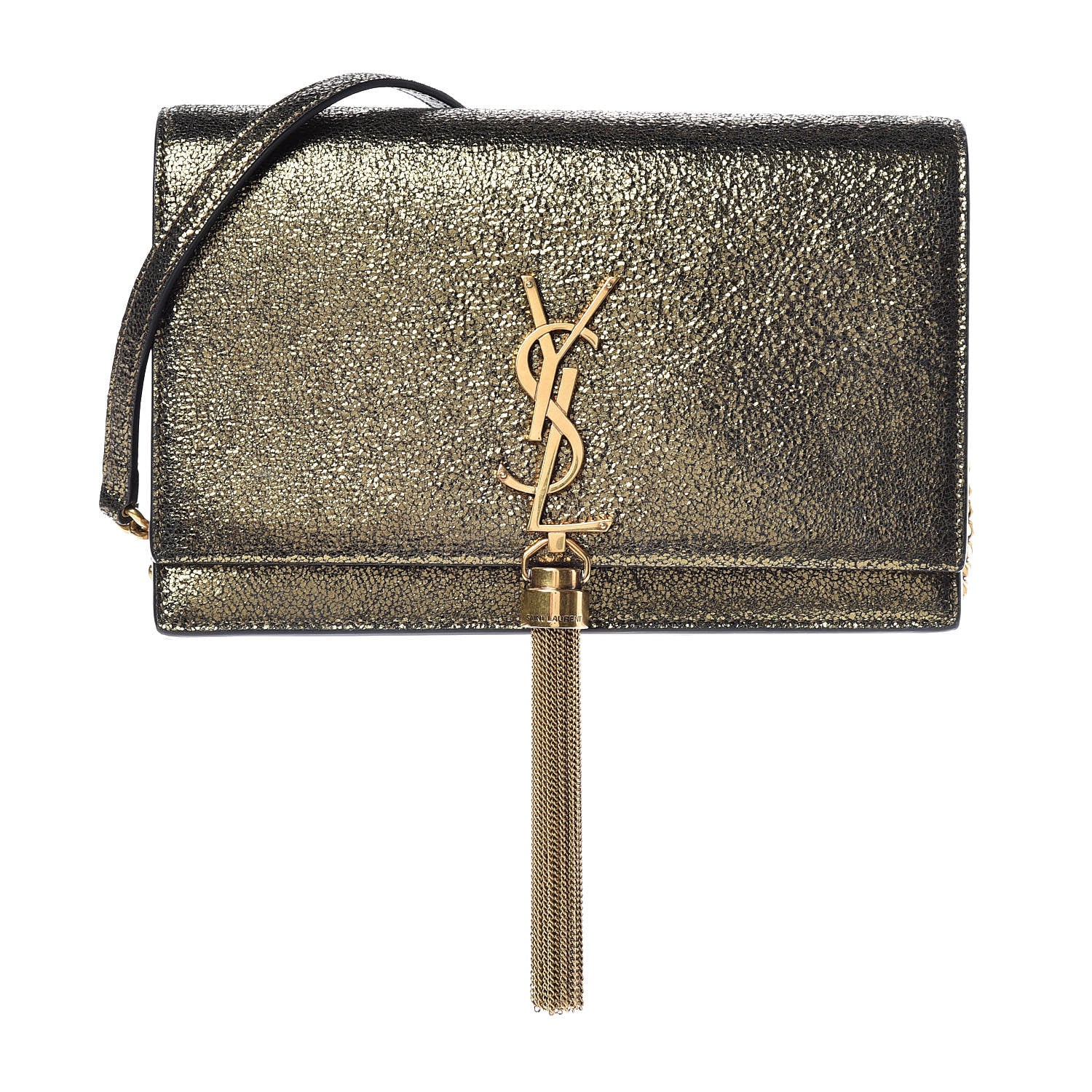 Saint Laurent Metallic Calfskin Classic Monogram Kate Tassel Satchel Gold 1 of 10