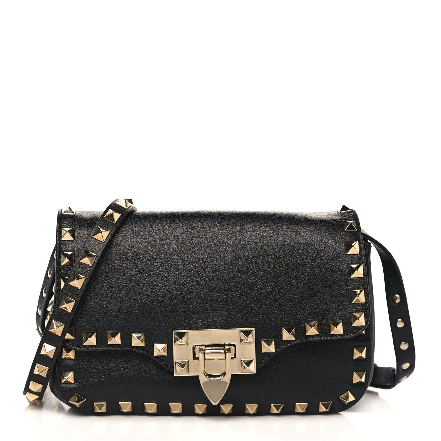 Valentino Garavani Vitello Mini Rockstud Flap Saddle Crossbody Bag Black 1 of 8