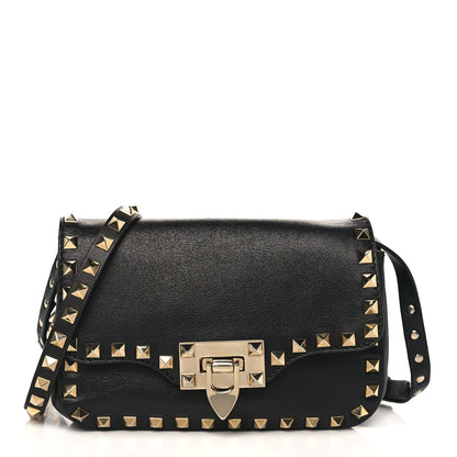 Valentino Garavani Vitello Mini Rockstud Flap Saddle Crossbody Bag Black 1 of 8