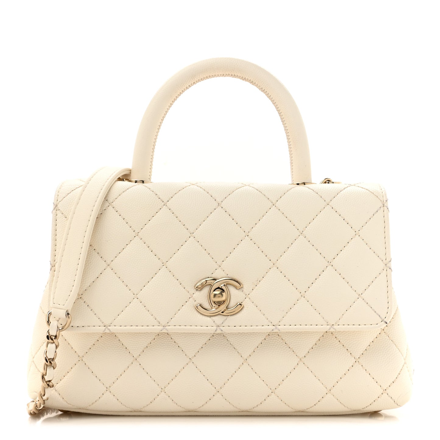 Caviar Quilted Mini Coco Handle Flap White