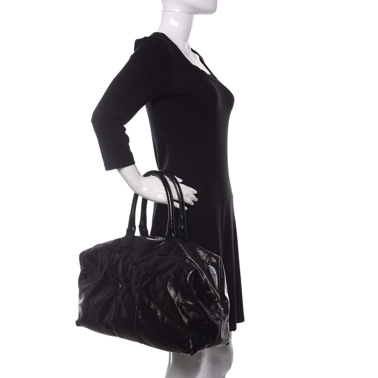 Textured Patent Medium Easy Y Bag Black