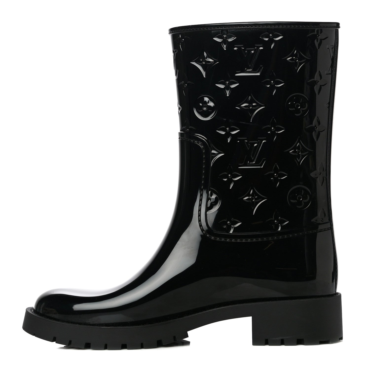 Louis Vuitton Rubber Embossed Monogram Drops Flat Half Boots 41 Black 1 of 10