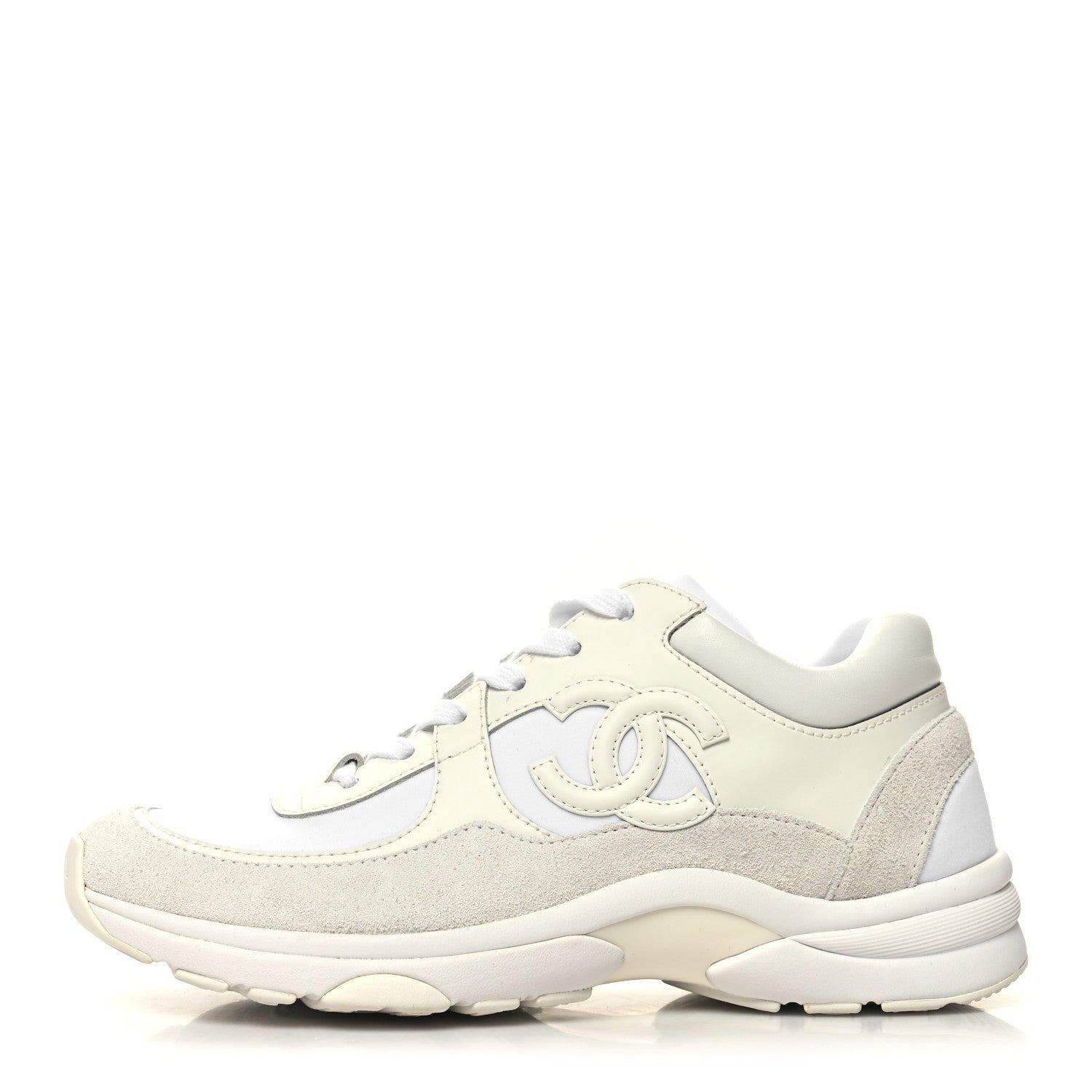 Chanel Suede Calfskin Fabric CC Sneakers 36.5 White 1 of 8