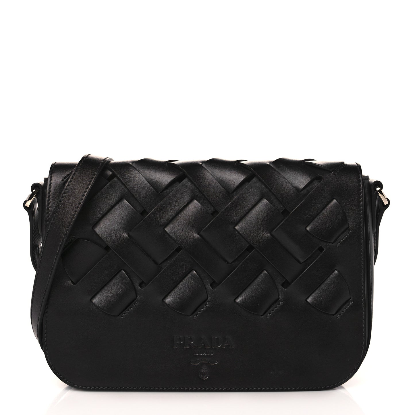 Vitello Intreccio Tress Shoulder Bag Black