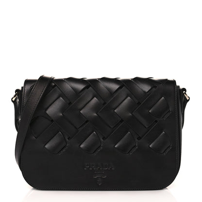 Prada Vitello Intreccio Tress Shoulder Bag Black 1 of 11