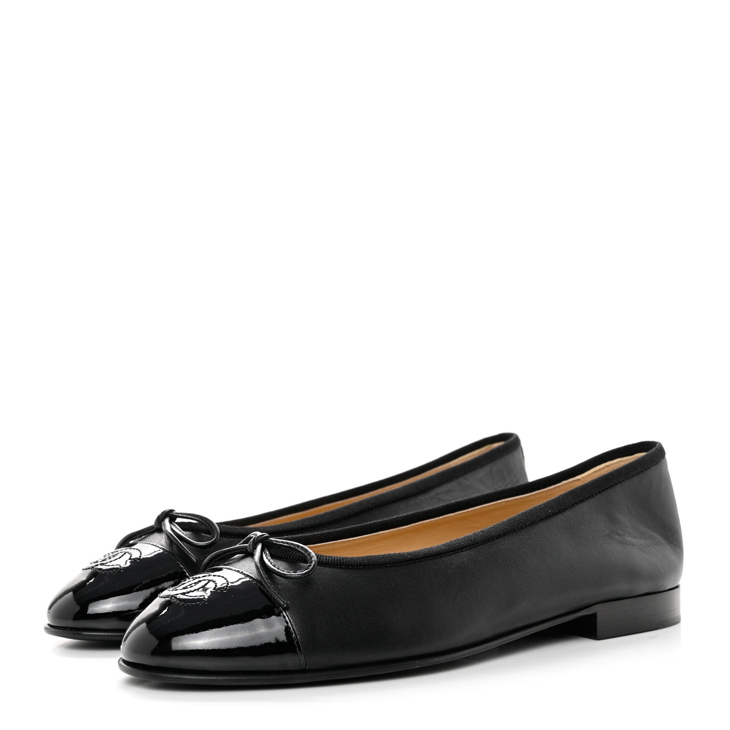 Chanel Lambskin Patent CC Cap Toe Ballerina Flats 38 Black 3 of 9
