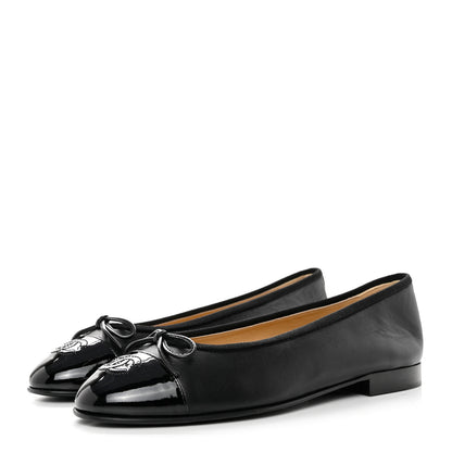 Chanel Lambskin Patent CC Cap Toe Ballerina Flats 38 Black 3 of 9