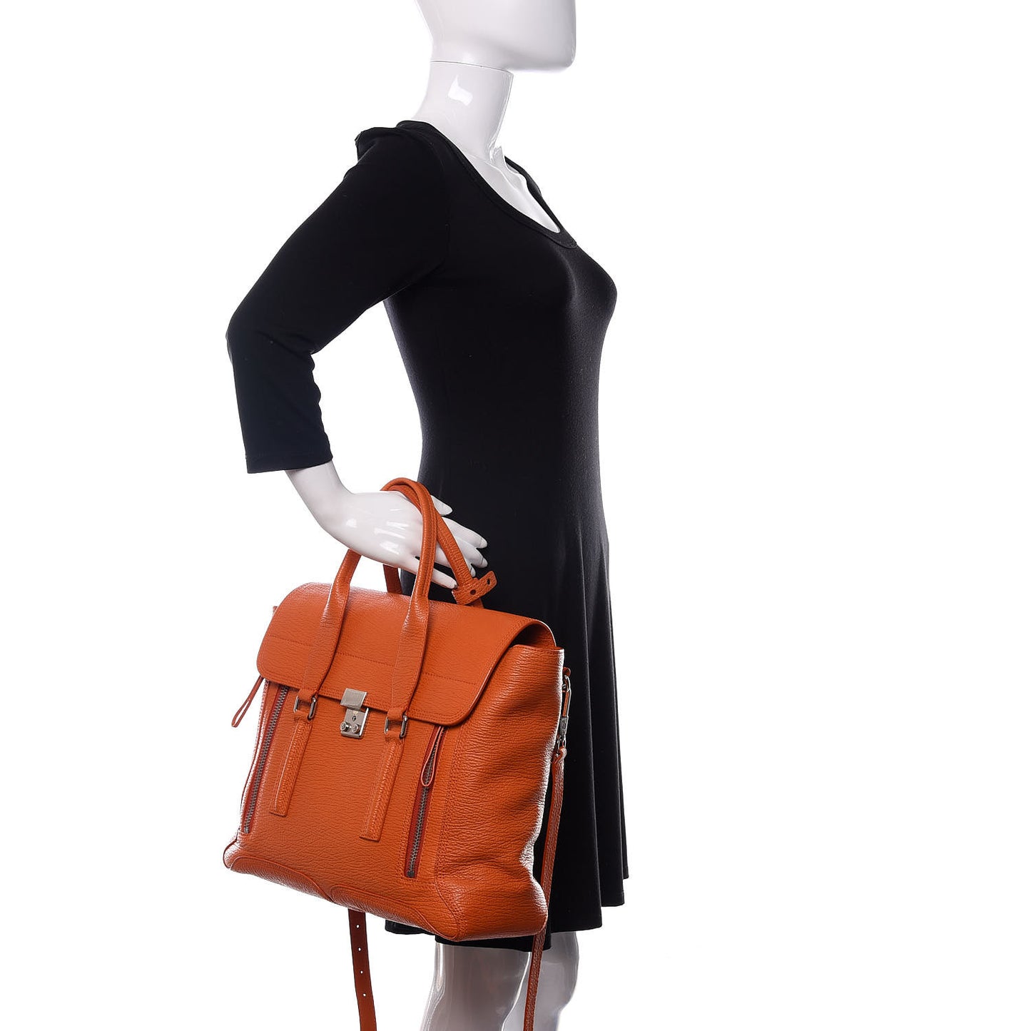 3.1 Textured Calfskin Large Pashli Satchel Mandarin