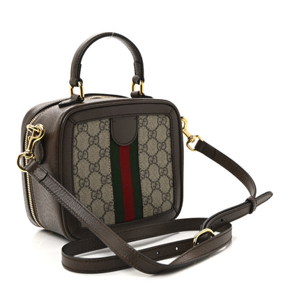 Gucci GG Supreme Monogram Textured Dollar Calfskin Mini Ophidia Top Handle Square Shoulder Bag Beige Ebony New Acero 3 of 9