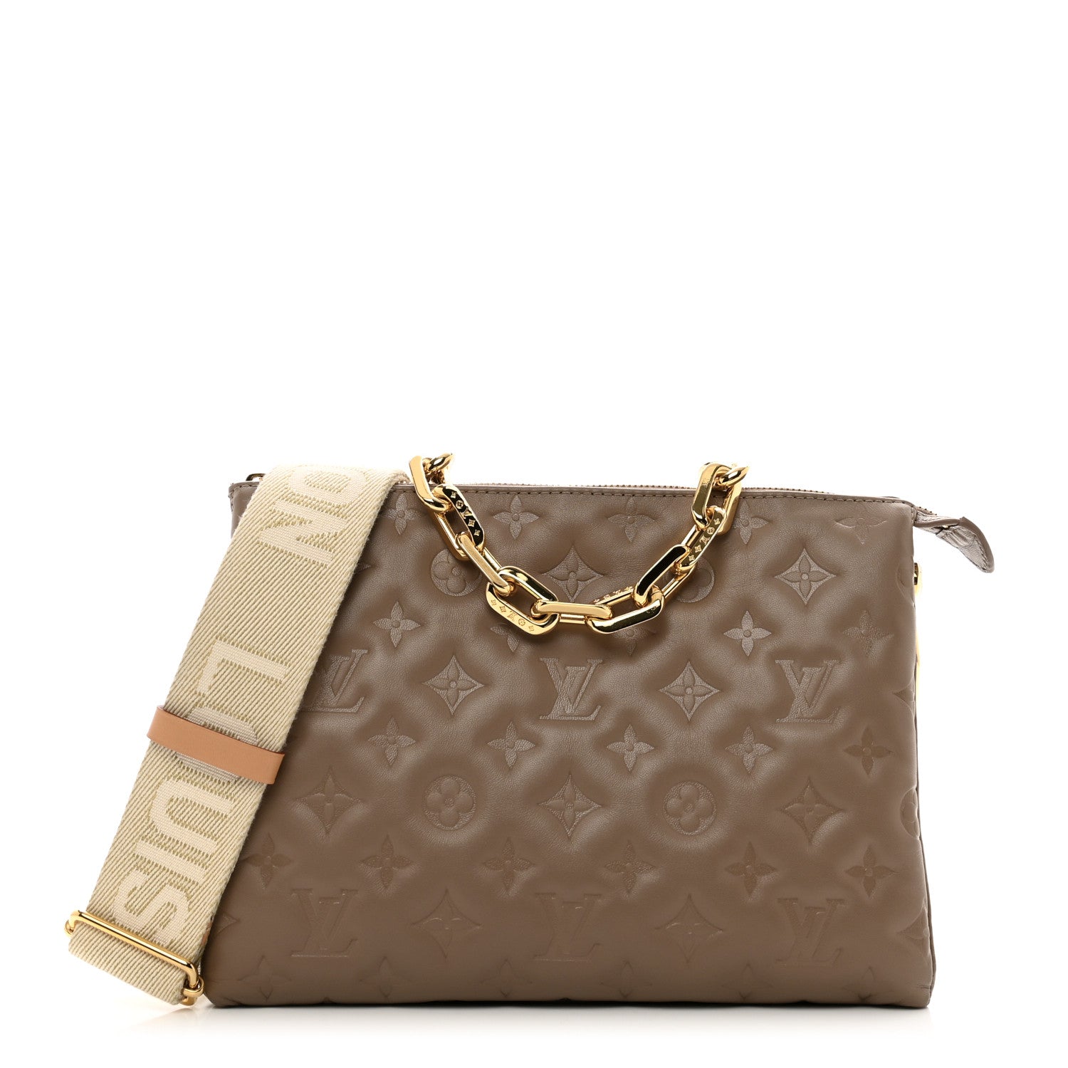 Louis Vuitton Lambskin Embossed Monogram Coussin PM Taupe 1 of 9