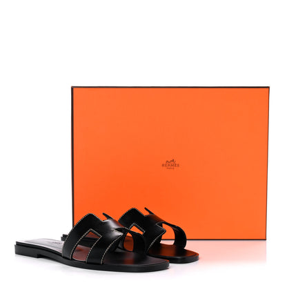 Hermes Box Calfskin Oran Sandals 35.5 Black 10 of 10