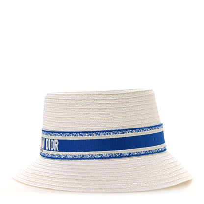 Christian Dior Straw Dioresort Bucket Hat 58 White Blue 4 of 9