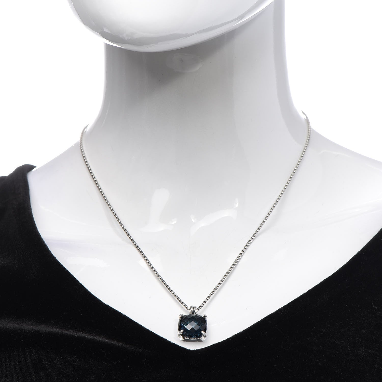 David Yurman Sterling Silver Diamond Hampton Blue Topaz 14mm Chatelaine Pendant Necklace 2 of 6