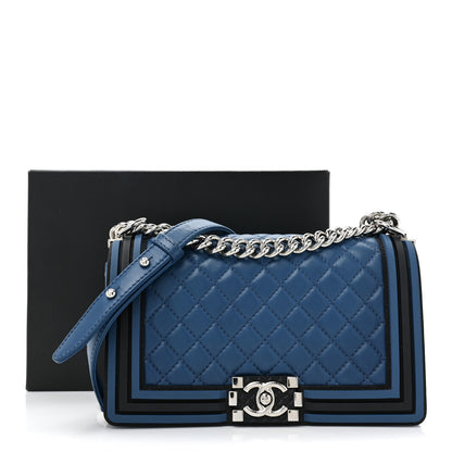 Chanel Lambskin Rubber Quilted Medium Two Tone Boy Flap Blue Black 15 of 15