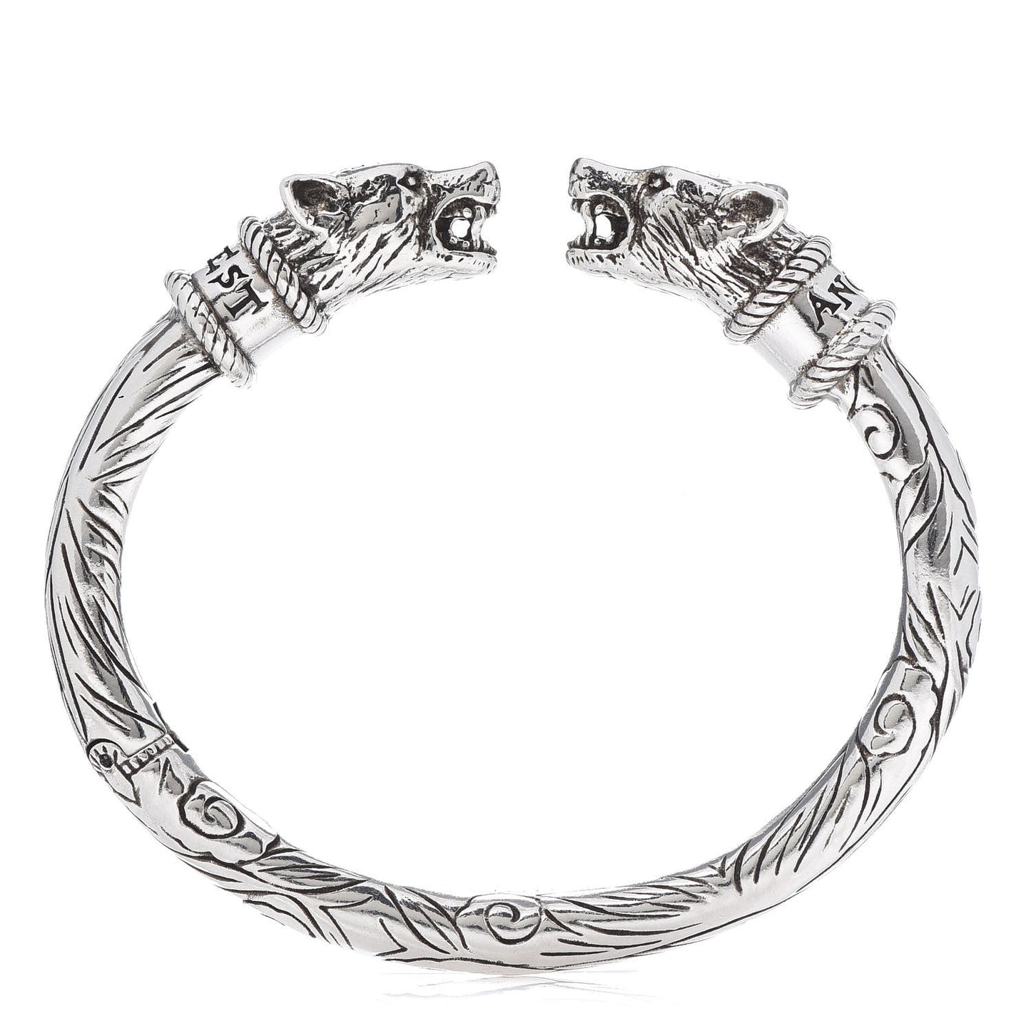Sterling Silver Anger Forest Wolf Cuff Bracelet