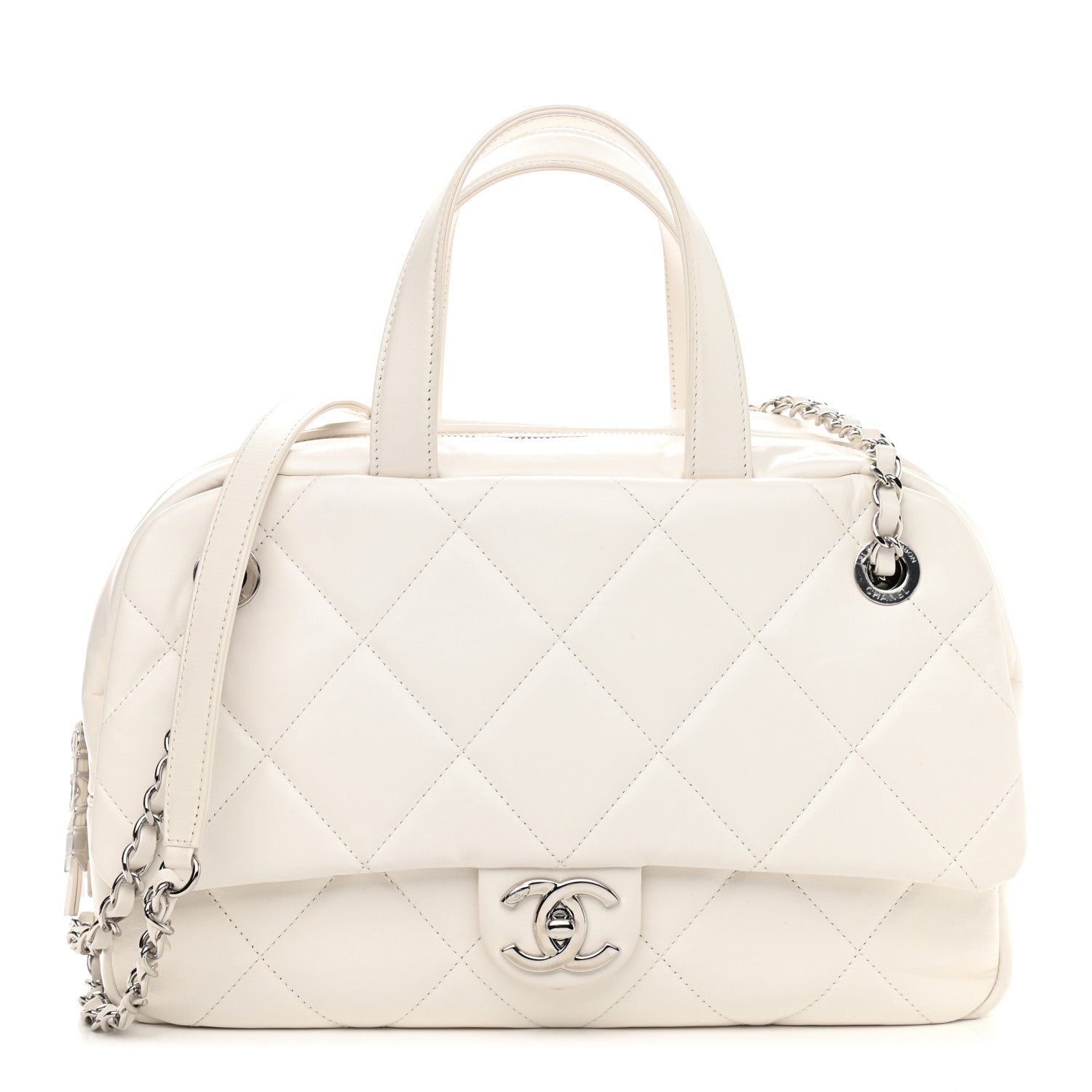 Chanel Aged Calfskin Quilted Small Express Bowling Bag White 1 of 10
