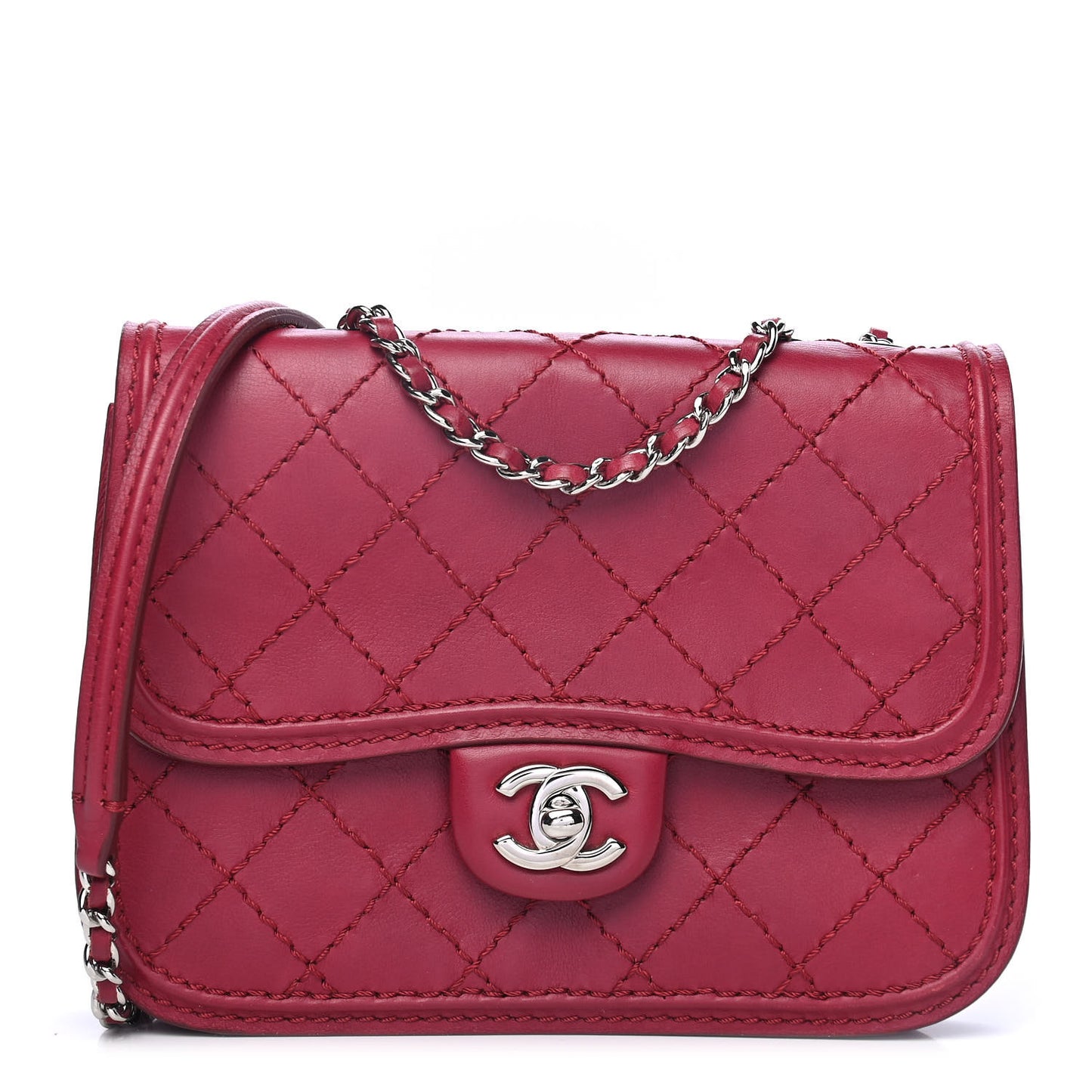 Calfskin Stitch Small Flap Red