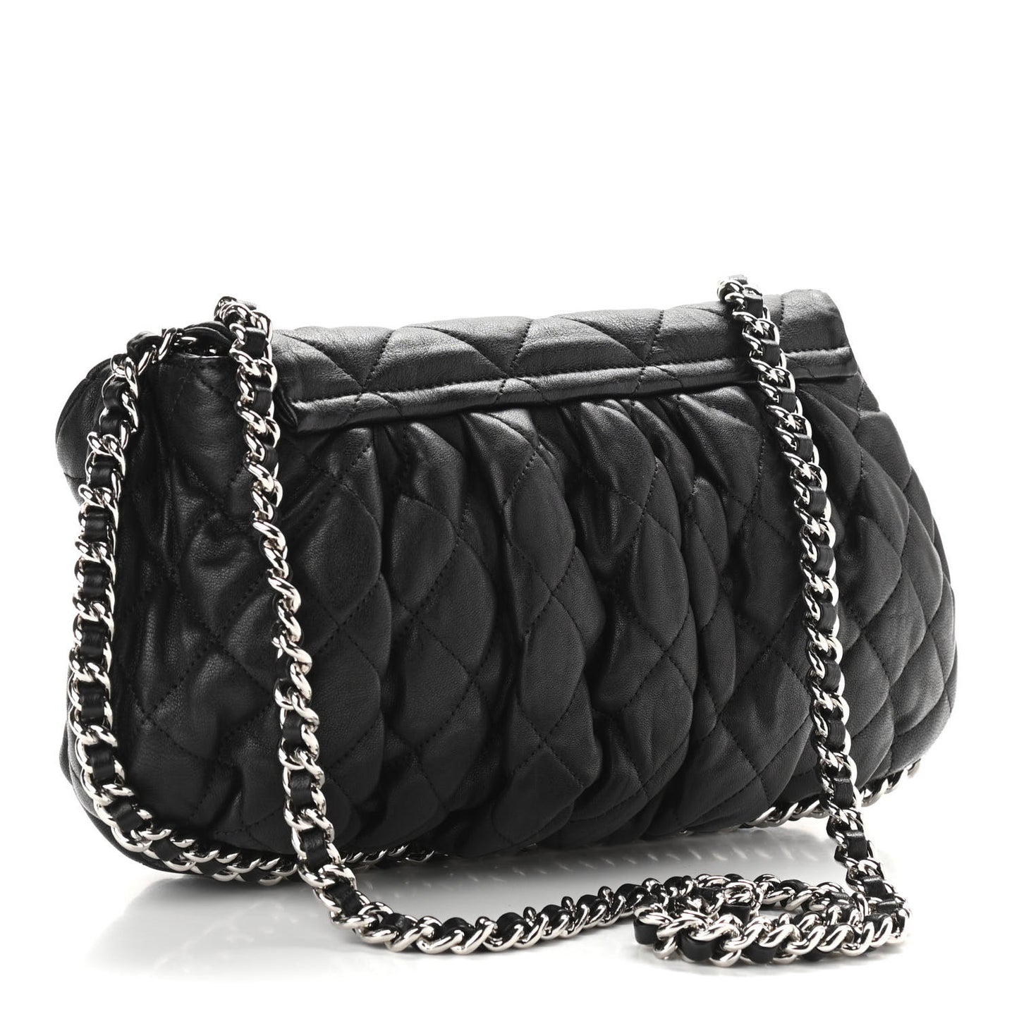 Washed Lambskin Quilted Medium Chain Around Messenger Black