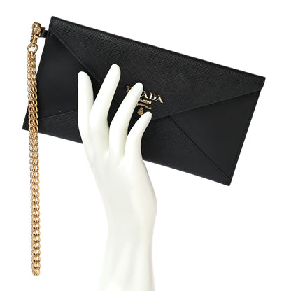 Prada Saffiano Envelope Wristlet Crossbody Wallet Black 3 of 14