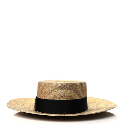 Gucci Glittered Straw Grosgrain Wide Brim Hat S Gold Black 4 of 9