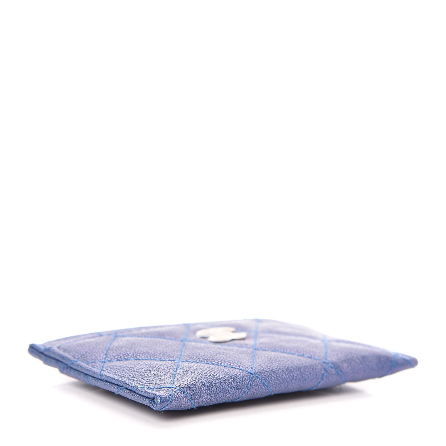 Iridescent Caviar Quilted Card Holder Blue Fonce