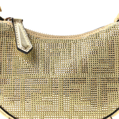 Fendi Crystal Vitello Laminato Suede FF Nano Fendigraphy Hobo Charm Platino 14 of 18