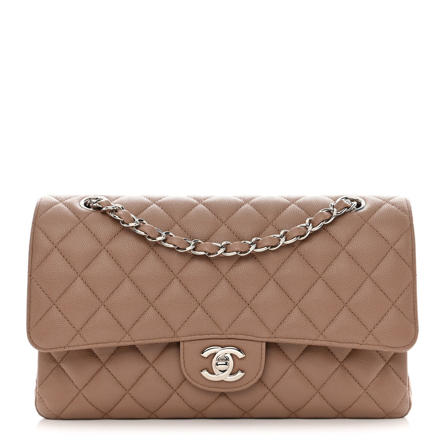 Caviar Quilted Medium Double Flap Beige