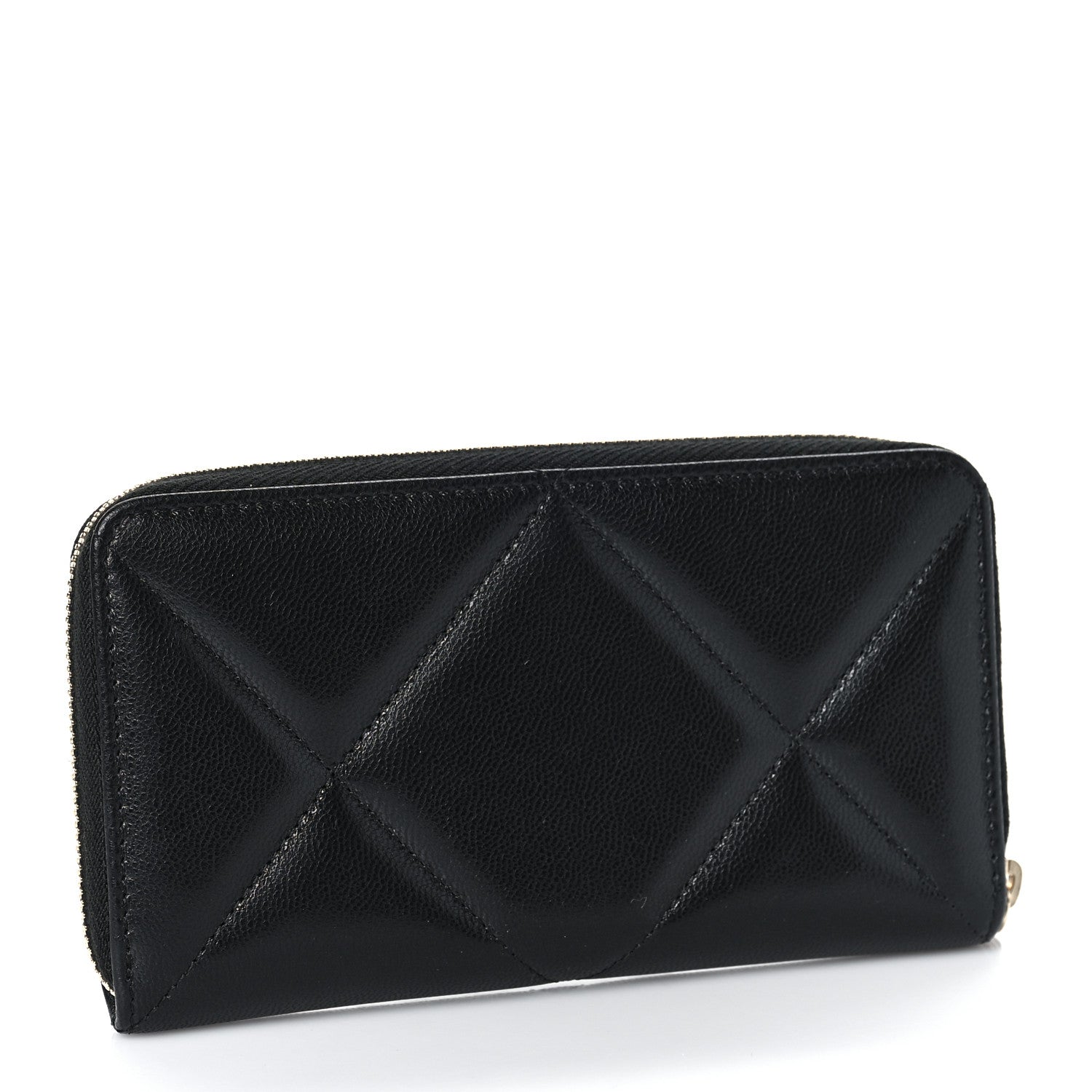 Chanel Shiny Goatskin Quilted Chanel 19 Long Zipped Around Wallet Black 3 of 10